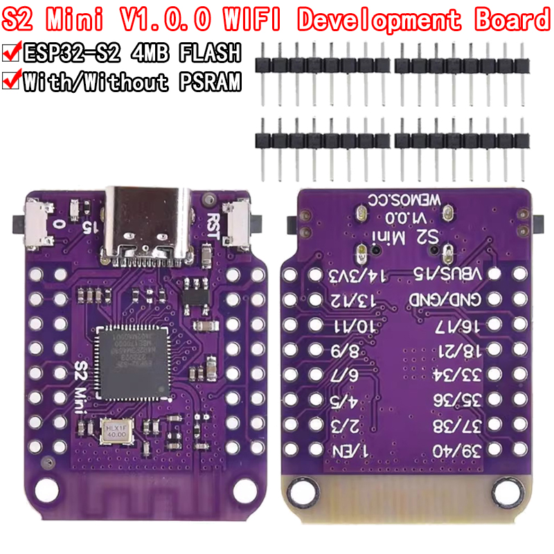 Esp32 S2 - Lolin-wifi iotボード,esp32 s2,mini v1.0.0,ベースESP32-S2FN4R2, ESP32-S2, 4mbフラッシュ,2mb