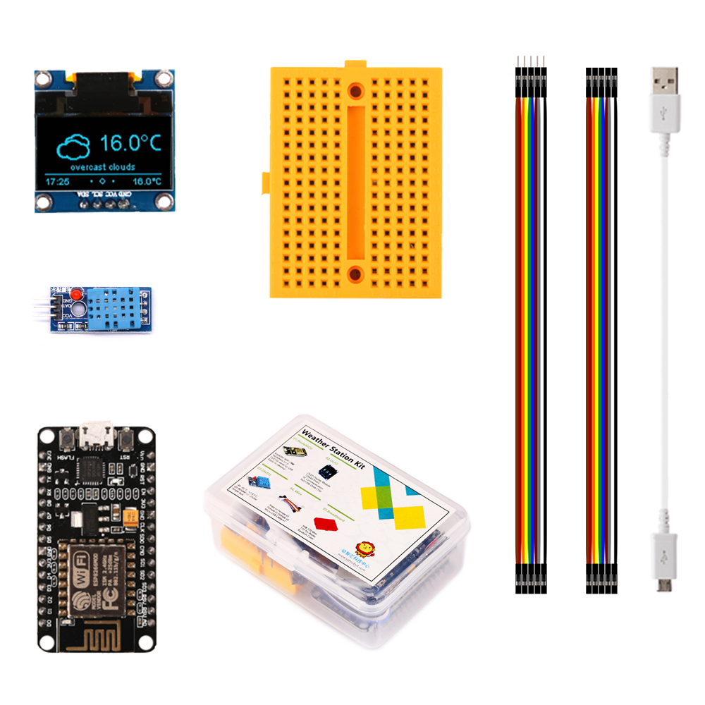 Esp8266 Nodemcu - 気象観測所esp8266,arduino ide iotスターターnodemcuデモボード用の温度湿度oled 0.96ディスプレイ付きdiyキット